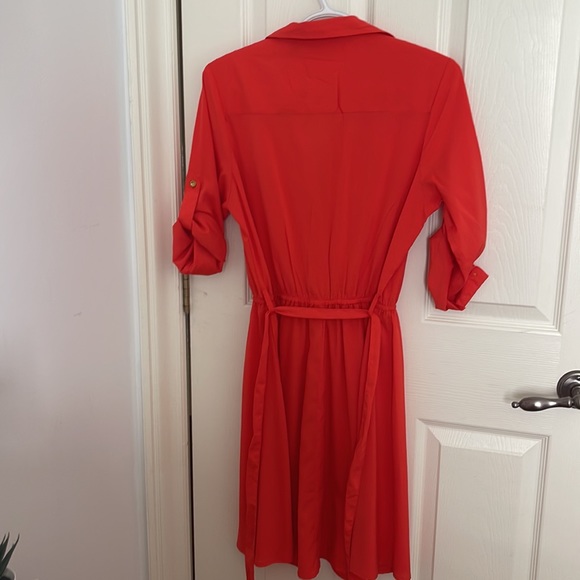 orange red button up dress - Picture 2 of 3